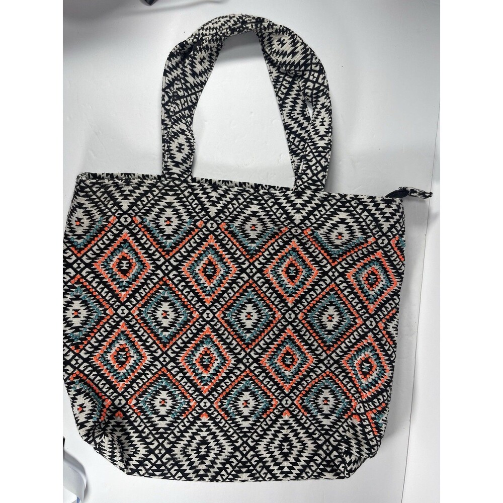 Merona Aztec Beaded Tote Bag Woven Geometric Chevron Shoulder Bag Black White